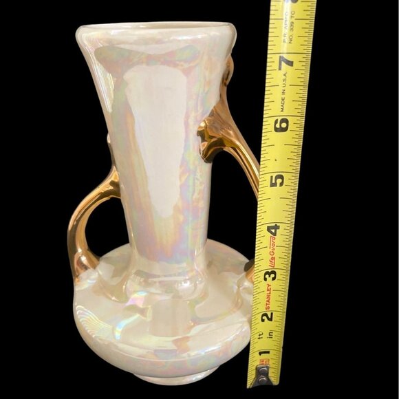 Lusterware Iridescent Pearl Porcelain Double Gold Handles Greek Vase Vintage MCM - Picture 9 of 11